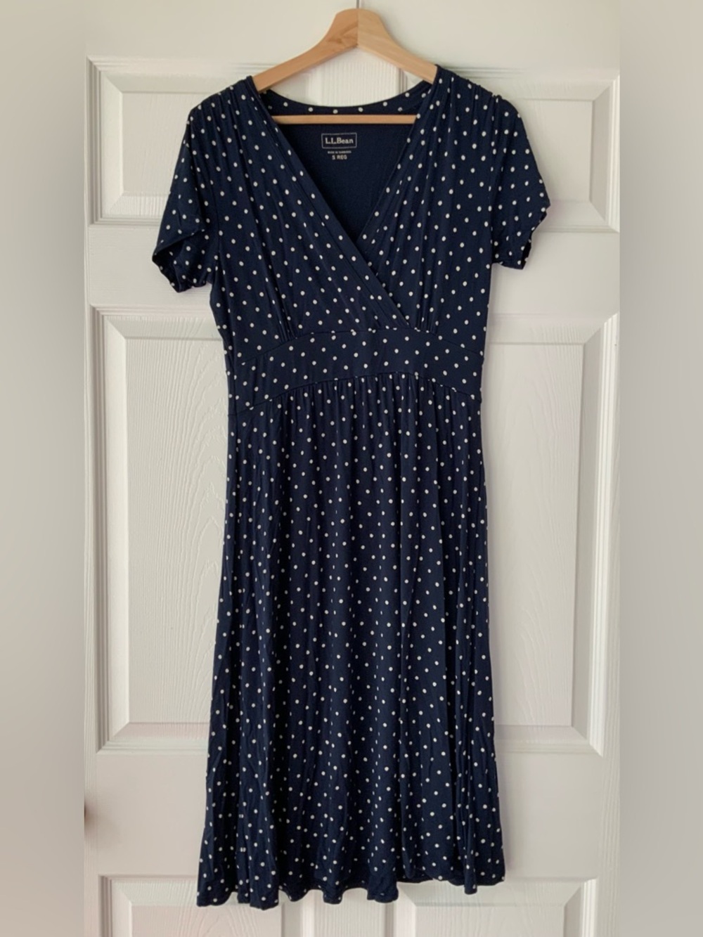 L.L. Bean Navy with White Polka Dot Maxi Dress